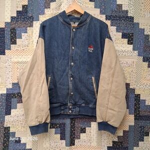 90s Pizza Hut Promotional Denim 2 Tone Varsity Bomber Jacket Size Large